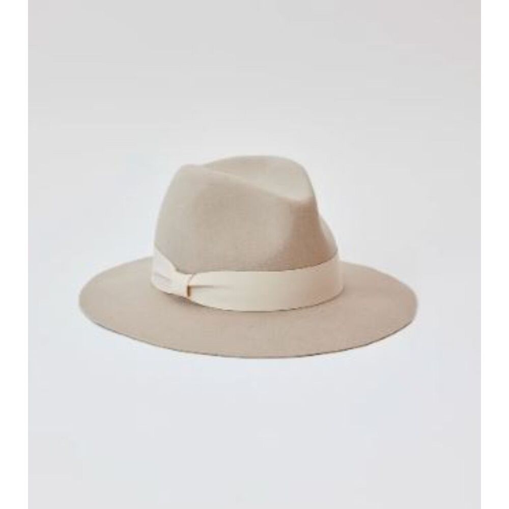 Hat Attack Women's Madison Felt Wool Ribbon Wide Brim Hat NWT 158 Cream